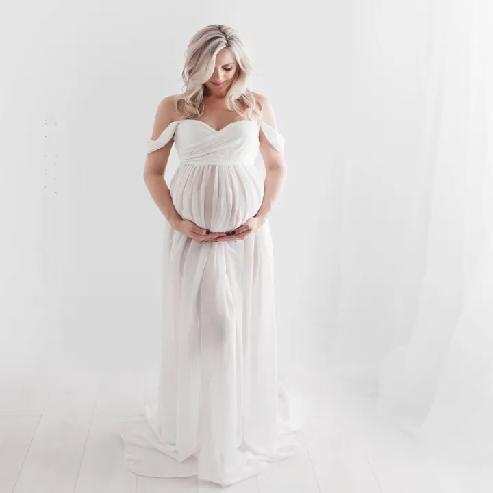 Maternity%20Dresses%20for%20Photo%20Shoot%20Off%20Shoulder%20Mesh%20Sheer%20Split%20Long%20Pregnancy%20Dress%20Women%20Maternity%20Clothes%20-%20Image%205