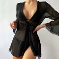 Beach Dress Women Bikini Cover Up See Through Tunic White Mesh Swimsuit V-neck Swimwear Bathing Suit Beach Wear Cover-ups. 