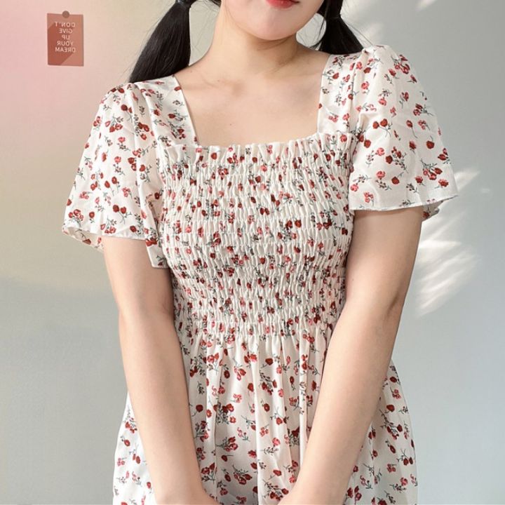 Spring Summer Chiffon Dress Women Casual Dresses Female Elastic Waist Short  Sleeve Printed Floral Midi A-Line Dresses Vestidos Shapewear