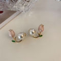 Back Hanging Tulip Earrings Trendy Look Enamel Finish Wedding Accessory  Studs Sweet Style Fashion Jewelry  Earrings for Bridal Wear Korean Fashion Women's Accessory Special Occasions Style Upgrade. 
