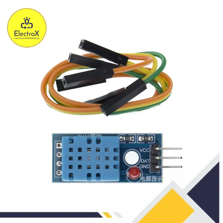 DHT11 Temperature and Humidity Sensor Module with LED & Cable for Raspberry Pi, Arduino, ESP32, and Other Microcontrollers