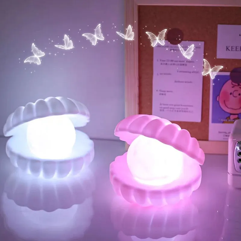 Nightlight, Led Shell Pearl Night Light Streamer Mermaid Fairy Shell ...