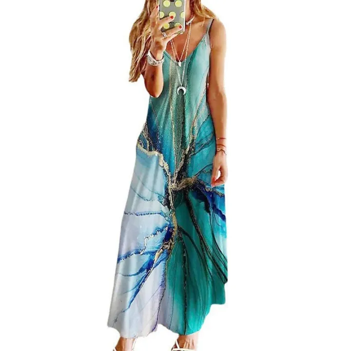 2023%20Summer%20Oversized%20Women's%20Sleeveless%20A%20Version%20Long%20Dress%20Cross%20border%20V-neck%20Positioning%20Flower%20Loose%20Strap%20Dress%20-%20Image%208