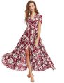 Amazon's new bohemian retro ethnic pattern resort V-neck loose maxi dress maxi dress. 