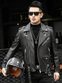 Spring Autumn Short Cool Black Leather Biker Jacket Men Zipper Long Sleeve Belt Plus Size European Fashion brand leather jackets BunnyGarden. 
