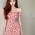 Dress Women's Autumn New Pure Desire Elegant Heart Printed Design Lace-up Sweet Hot Girl Slim-Fit Hip Skirt.