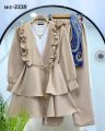 Tiered Peplum Beige Co-ord Set with Trousers.