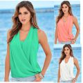 VOLALO Women Summer Chiffon Blouse Top 2023 V Collar Sleeveless Loose Shirt Blusa Feminina Size S-3XL Blusas Mujer De Moda.