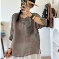 【Recommended by Chubby Girl】New Chinese Style Slimming Temperament Fashion Loose Casual Summer Short Sleeve23121Small shirt top. 