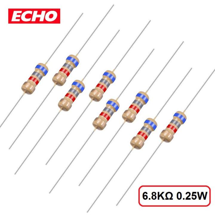 100pcs- Carbon Film Fixed Resistor Resistance 6.8K Ohm (Ω) 1/4Watt Tolerance 5%