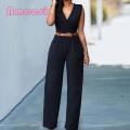 Office Jumpsuit Breathable Straight Pants with Belt Women Rompers. 