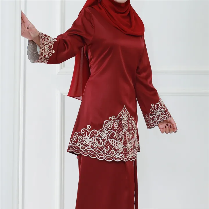 Muslim%20Sets%20Long%20Sleeve%20Tops%20Skirts%20Malaysia%20Baju%20Kurung%20Turkish%20Suit%20Embroidery%20Casual%20Solid%20Women%20Matching%20Set%20Ladies%20Outfits%20-%20Image%203