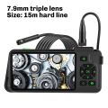 4.5 Inch Inspection Camera with Light 1080P HD Borescope Camera IP67 Waterproof Snake Sewer Camera 7.9mm Triple Lens 15m. 