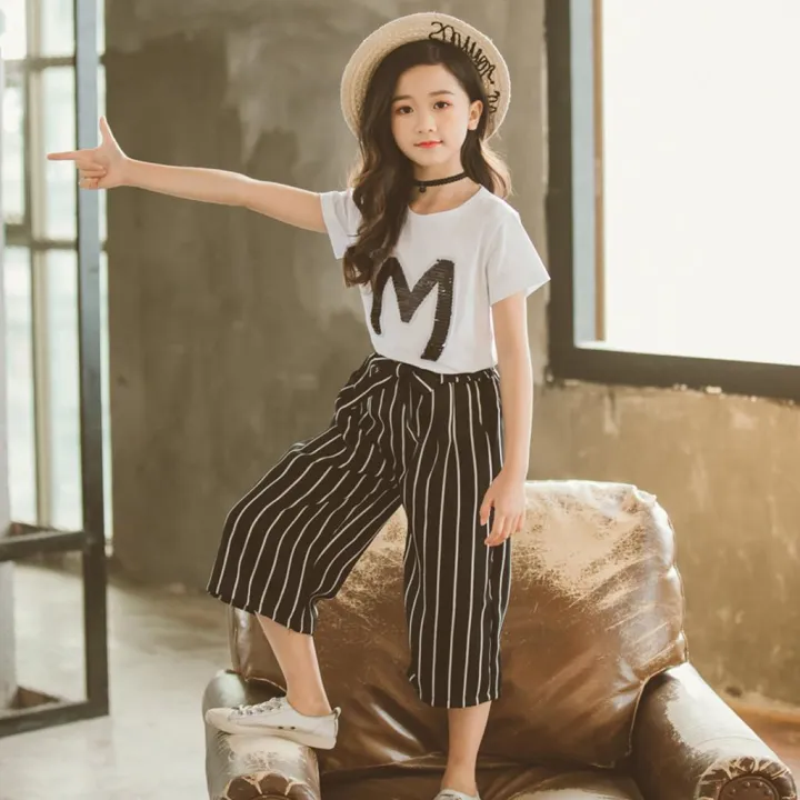 Teen%20Kids%20Girls%20Letter%20Sequin%20T-shirt%20Short%20Sleeve%20Tops%20Stripe%20Pants%20Outfits%20Set%20-%20Image%208