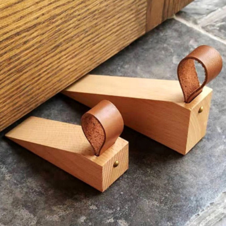 Wooden Door Wedge Stopper Non-Slip Solid Wood Door Stoppers Sturdy and Durable Door Stop Wedge with Hanging Leather (1 Pcs)