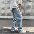 Loose Street Style Straight Cargo Pants Jeans Men Fashion Brand Wide Leg Overalls Retro Trend Leisure Youth Denim Baggy.