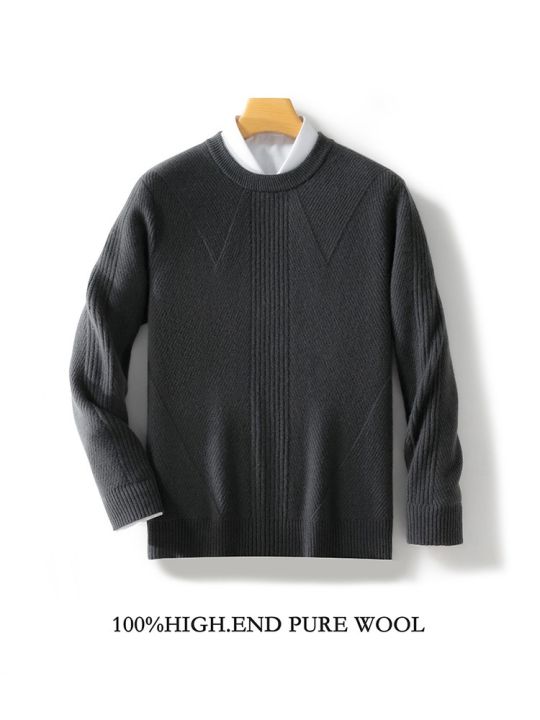 Men's%20New%20Cashmere%20Sweater%20Round%20Neck%20Long%20Sleeve%20Pullover%202024%20Autumn/Winter%20100%25%20Merino%20Wool%20Knit%20Solid%20Color%20Sweater%20Clothing%20-%20Image%204