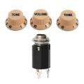 Cream Dark Blue Font 1 Volume & 2 Tone Guitar Control Knobs for Fender Strat & 1Pc Black Guitar Endpin Jack 6.35 Input.