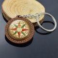 Vintage Jewelry Nautical Compass Wooden Keychain Glass Cabochon Mariner's Compass Photo Keyring for Sailing Boating Key Chain. 