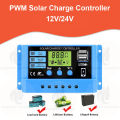 Solar Charge Controller for 12V/24V Adjustable LCD Display Panel Charge Controller with USB Port. 