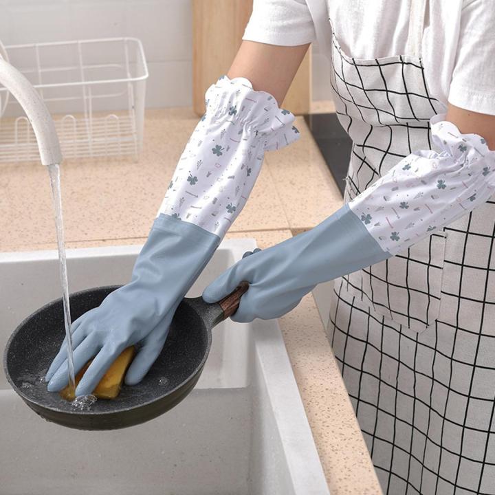 Thicken Dishwashing Gloves Waterproof Rubber Plus Velvet Winter Kitchen Durable Washing Dish Washing Rubber Household
