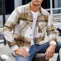 Men Vintage Shirt Jacket Men's Plaid Print Shirt Coat Casual Button Down Jacket with Long Sleeve Fleece Shacket for Autumn.