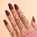 Finger Ring Set Gold Crystal Joint Rings Ring for Women and Girls (Pack of 17).