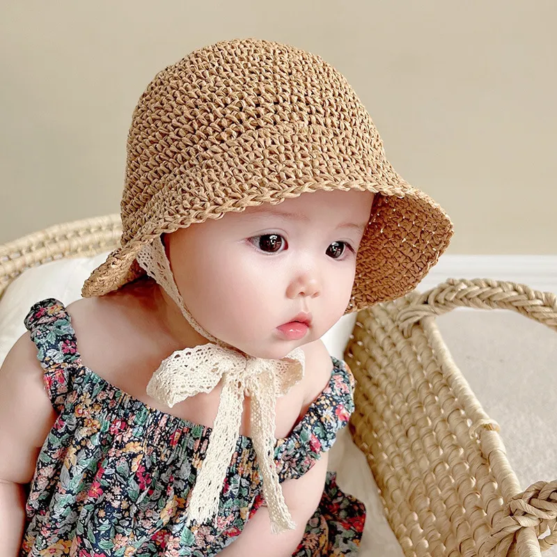 Summer Baby Hat Straw Baby Girl Cap Fashion Lace Bow Beach