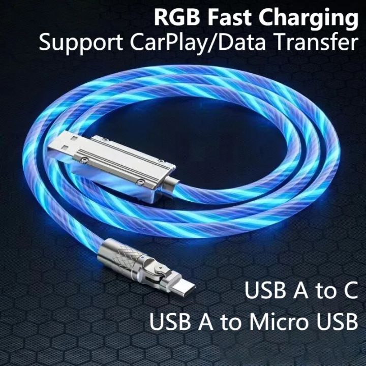 Fast Charging Cable with RGB Breathing Light,Type C Micro USB,Data