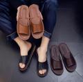 Genuine Leather Slippers Homes in indoor slipper summer open toe sandals men women elderly casual Slides shoes.