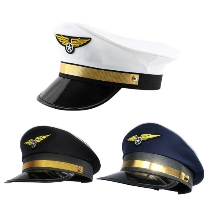 Adjustable Cap Pilot Hat with Badge Captain Cap Performance Cap