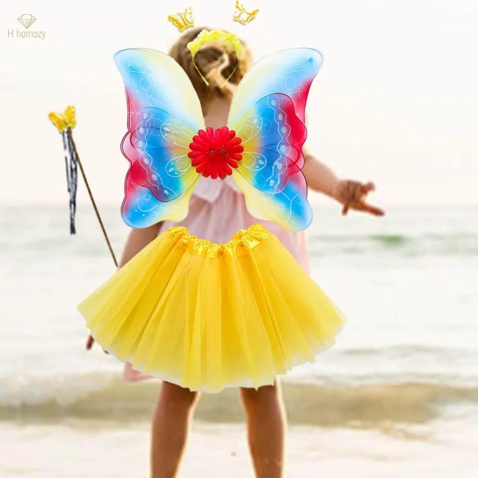 4Pcs Girls Fairy Costume Butterfly Wing Kids Princess Cosplay Fancy Dress  Yellow | Daraz.com.bd