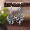 Bohemian Ethnic Long Blue Acrylic Crystal Water Drop Earrings for Women Retro Temperament Geometric Dangle Earrings Jewelry. 