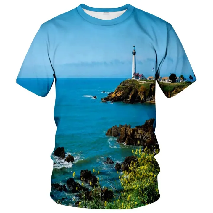 Beach scene T shirt for men tops 3D tropical rain forest print T-shirt summer tee shirts womens clothing funny kids short sleeve