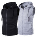 Men's Casual Hoodie with Sleeveless Zipper Sports Shirt, Spring/summer/autumn Cotton Jacket Vest. 