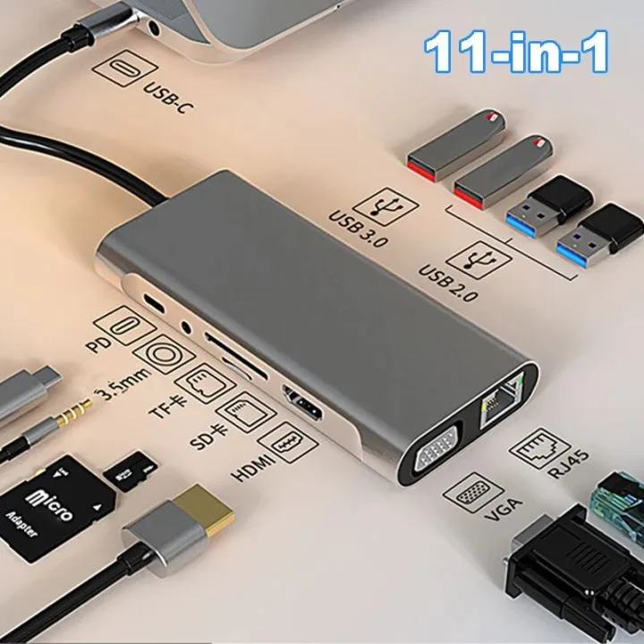 11-in-1%20USB%20C%20Hub%203.0%20Type%20C%20Dock%20Station%20Multiport%20Adapter%20with%204K%20HDMI%20RJ45%20SD/TF%20VGA%20HDMI%20PD%20for%20Laptop%20-%20Image%202