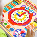 Montessori Teaching Aids Children's Calendar Weather Cognitive Board Date Recognition Clock and Time Puzzle 3 to 6 Year-Old Toy.