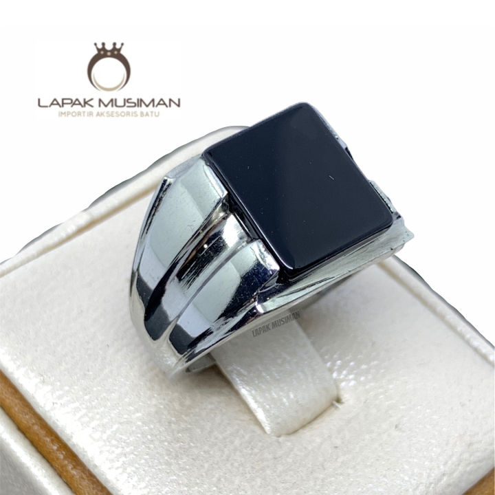 Super cool black onyx stainless steel onyx stone men Ring