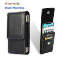 Leather Dual Pouch Wallet Card Holder Two Mobile Phone Belt Clirelaxp Case For iPhone Samsung Xiaomi Huawei 2 Holster Men Waist Bag.