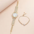 New Fashion Luxury Color Graduated Diamond Temperament Large Dial Ladies Quartz Watch Set 2pcs/set. 