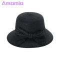 Amamia Women Straw Hat Portable Bow Decor Sunscreen Fisherman Hat. 