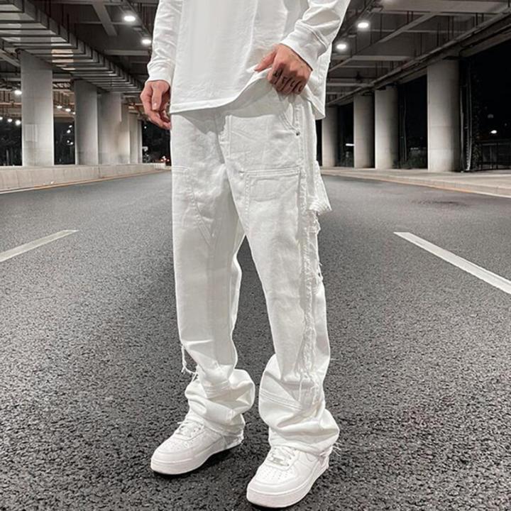 Hip Hop White Straight Ripped Casual Mens Jeans Pants Both Side