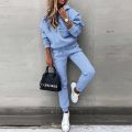 Fashion Tracksuit 2 Piece Set Winter Warm Sweatshirt Suit Women Drawstring Elastic Waist Long Pants Casual Autumn Tracksuit Sets. 