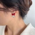New Year's bow crystal earrings Christmas red earrings Autumn and winter sense of luxury, light luxury, niche simple earrings tide.