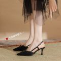 Qiaoqi Silver Closed Toe Sandals Women's Pointed Stiletto Heel High Heels 2024 Summer New Bow Color Matching Back Open Shoes. 