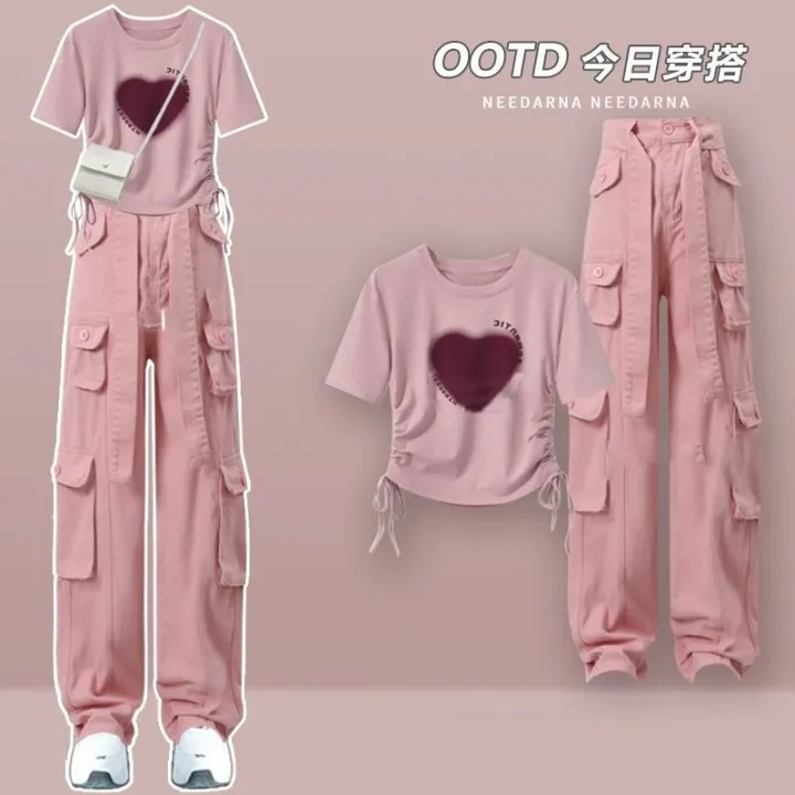 2023Summer%20a%20Set%20of%20Chubby%20Slimming%20Girls'%20Small%20Pink%20Overalls%20Suit%20Women's%20Fashion%20Fried%20Street%20Suit%20Pants%20-%20Image%203