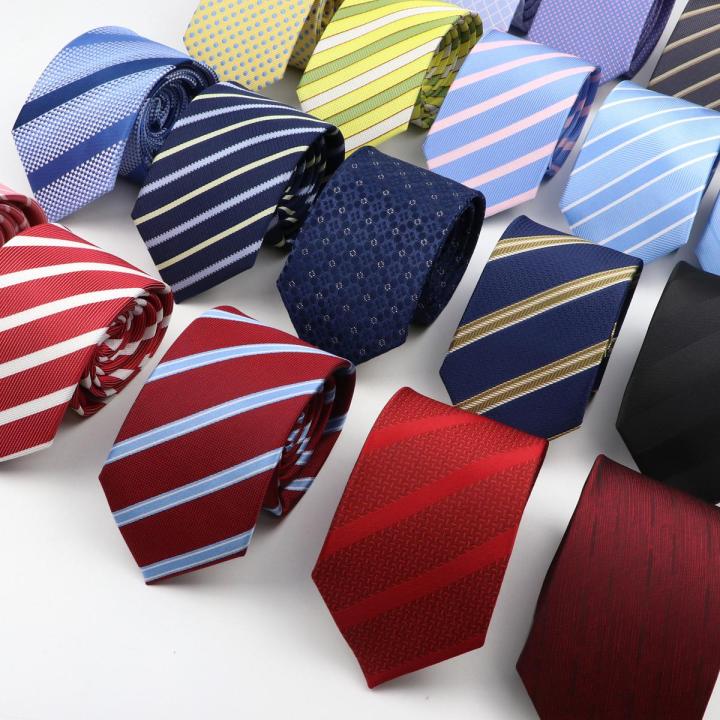 New Men's Tie Classic Red Blue Black Solid Color Stripe 7cm Jacquard Necktie Daily Wear Business Formal Wedding Tie Gift For Men