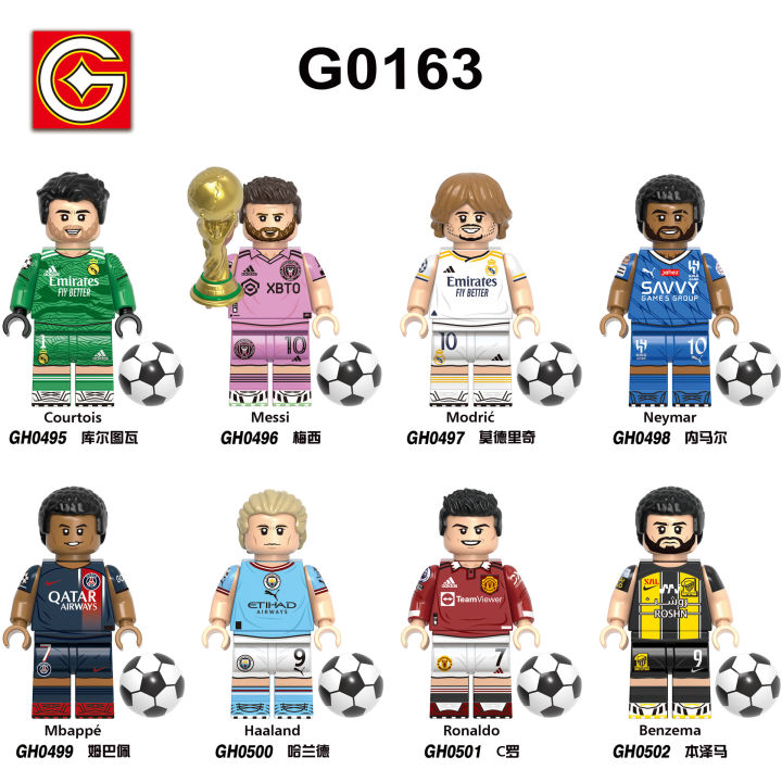 G0163 Benzema Neymar Haaland Mbappe Ronaldo Messi World Football Player Building Block Figure Toy 8pcs/set