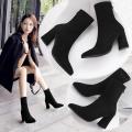 Ankle Chunky High Heel Sock Chelsea Boots Women Autumn Fashion Pointed Frosted Suede Short Boots Female Pumps Warm Boots. 