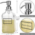 Glass+Stainless Steel Pump Head Glass Bottle Refillable Soap Dispenser Hand Sanitizer Bottle for Bathroom Kitchen Office Public. 
